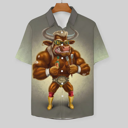 Bull Gradient Print Hawaiian Men's Casual Shirt