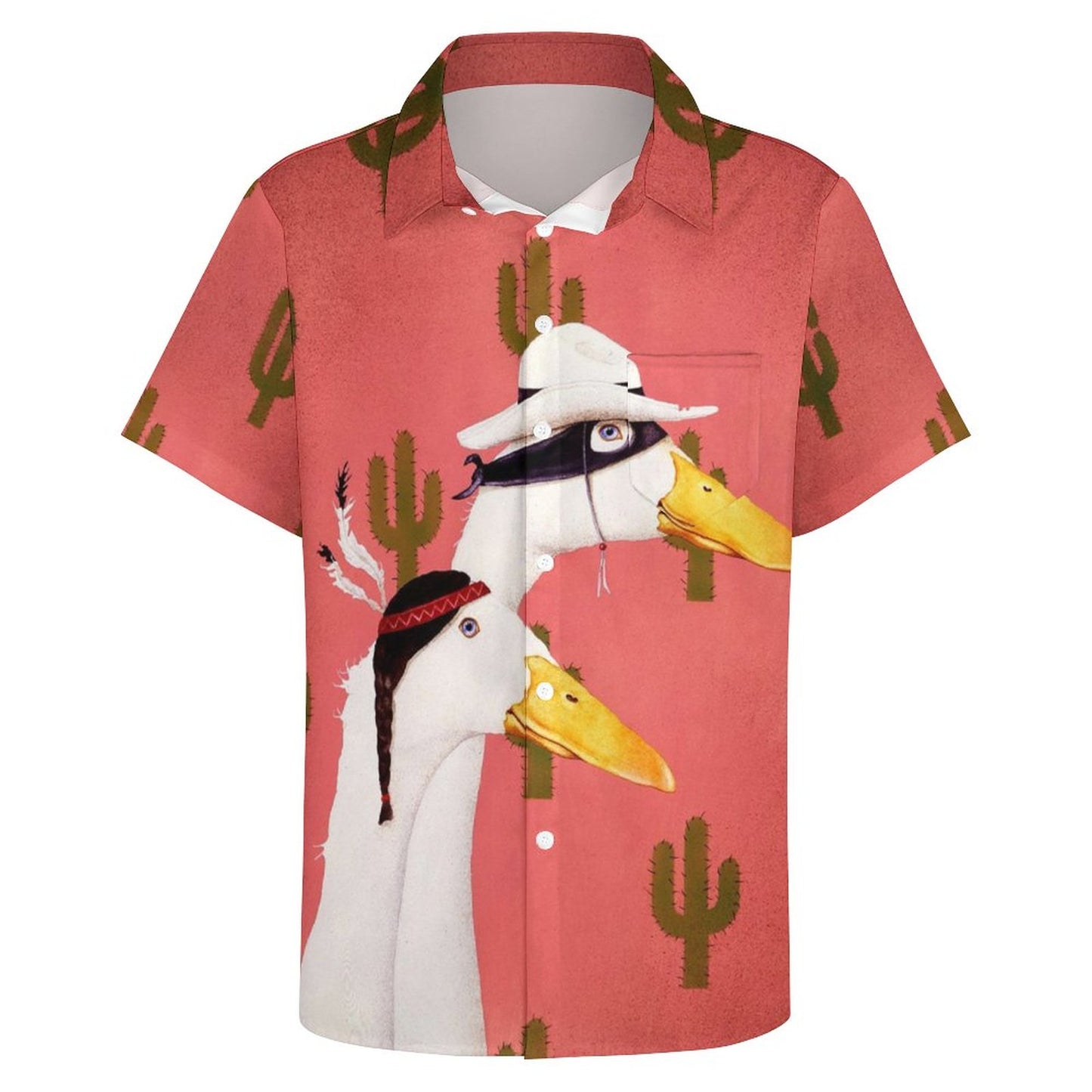 Men's Hawaiian Cactus Duck Print Casual Short Sleeve Shirt 2306102835