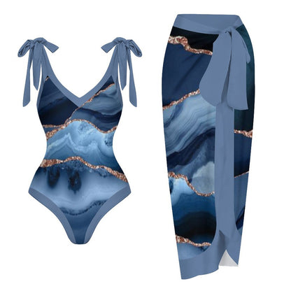 Casual Printed One-Piece Swimsuit And Cover Up 2305102701