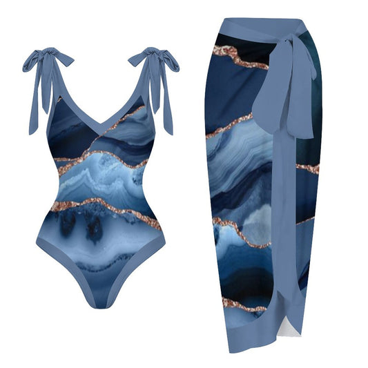 Casual Printed One-Piece Swimsuit And Cover Up 2305102701