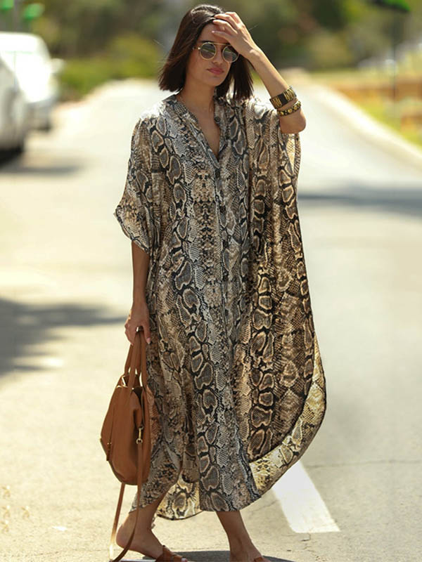 Animal Printed Loose Pocket Beach Cover-Up