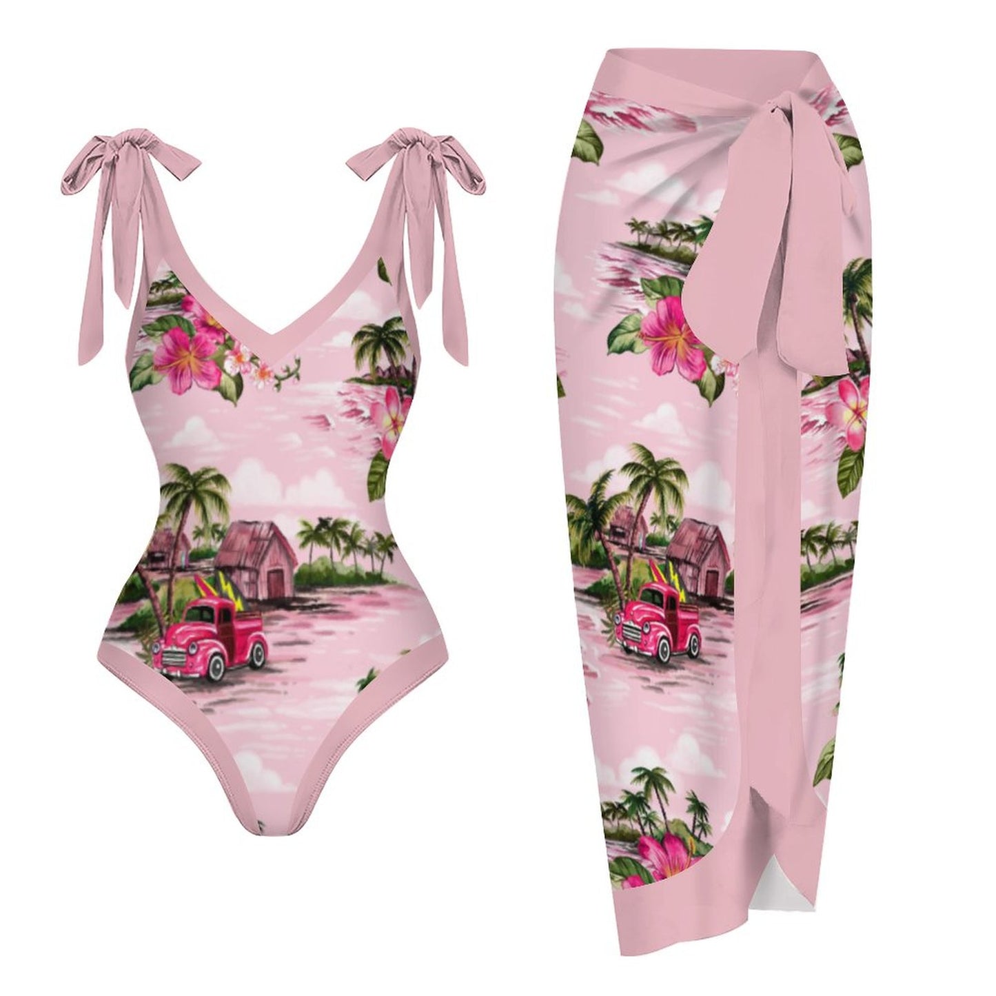Casual Printed One-Piece Swimsuit And Cover Up 2305102444