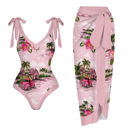 Casual Printed One-Piece Swimsuit And Cover Up 2305102444