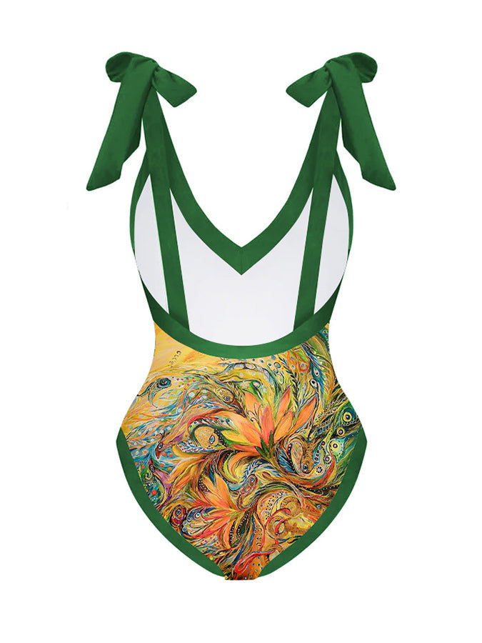 Fashion Print Tie One Piece Swimsuit
