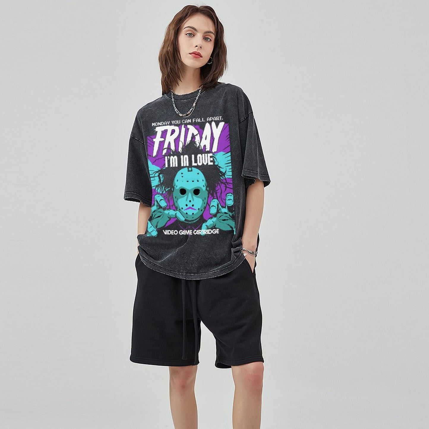 Unisex Vintage Solid Wash Denim T-Shirts
