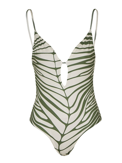 Vintage V-neck Printed Swimsuit and Cover-up