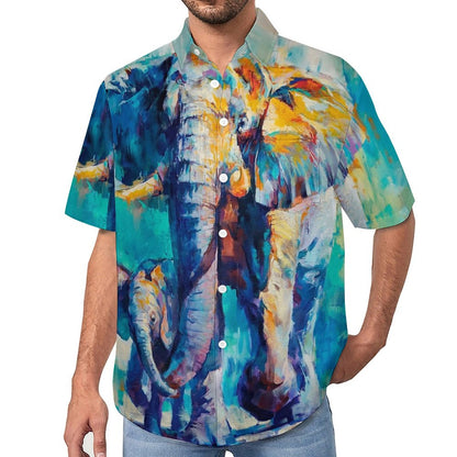Men's Canvas Art Elephant Print Vacation Hawaiian Shirt 2305106498