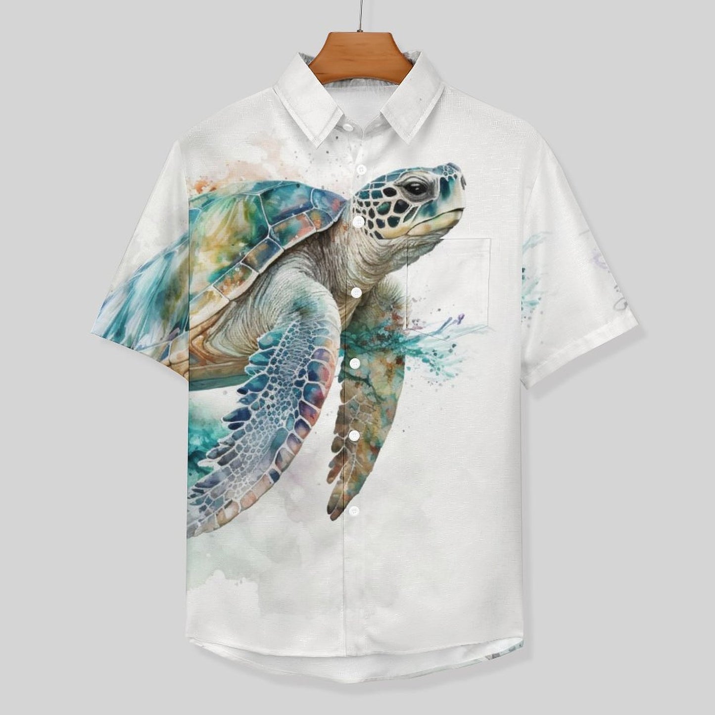 Men's Watercolor Turtle Art Print Vacation Hawaiian Shirt