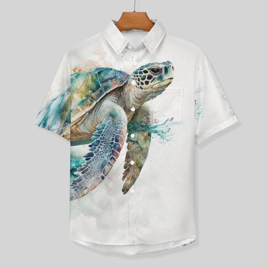 Men's Watercolor Turtle Art Print Vacation Hawaiian Shirt