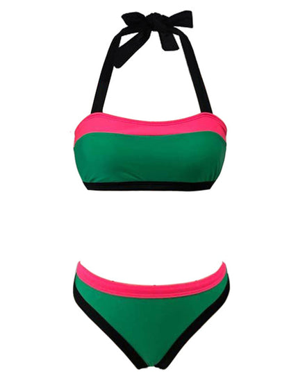 Fashion Colorblock Print Bikini and Cover Up
