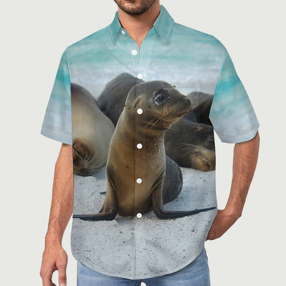 Men's Sea Lion Painted Print Vacation Hawaiian Shirt