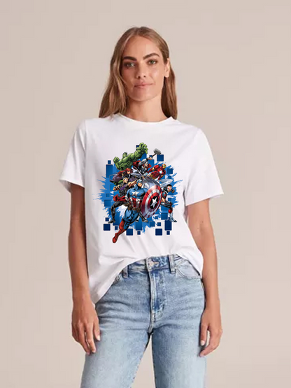 Women's Casual The Avengers Printed Round Neck Short Sleeve T-Shirt