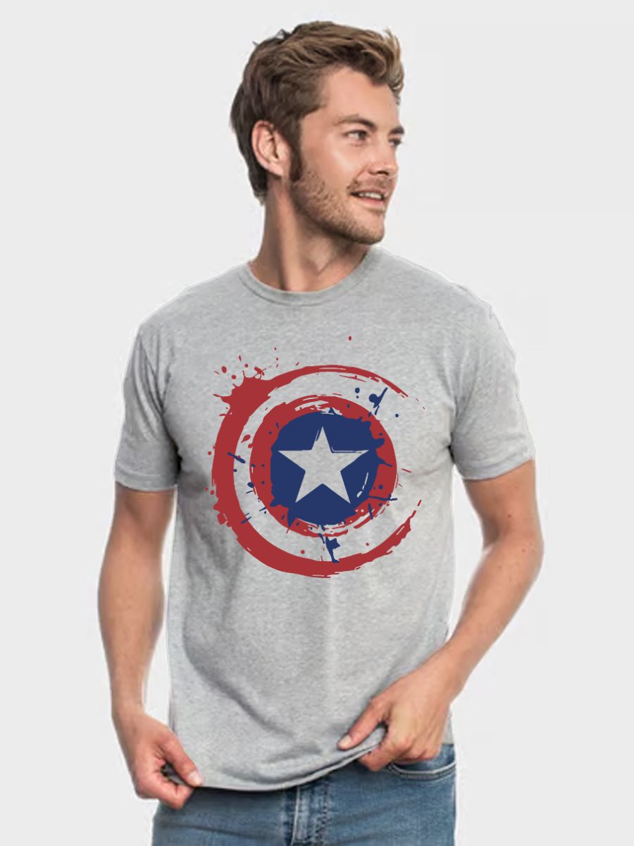 Men's Casual Captain America Printed Round Neck Short Sleeve T-Shirt
