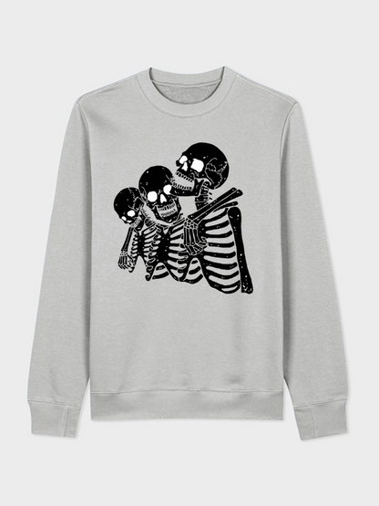 Unisex Round Neck Casual Skeleton Printed Long Sleeve Sweatshirt