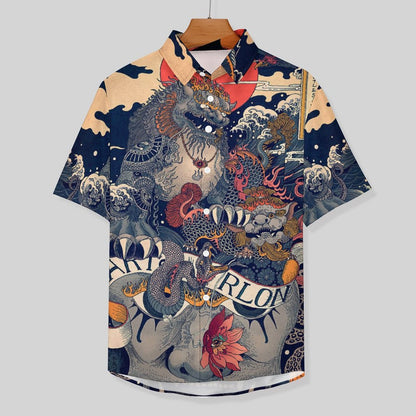 Men's Ukiyo-e Sea Life Print Vacation Hawaiian Shirt 2305106997