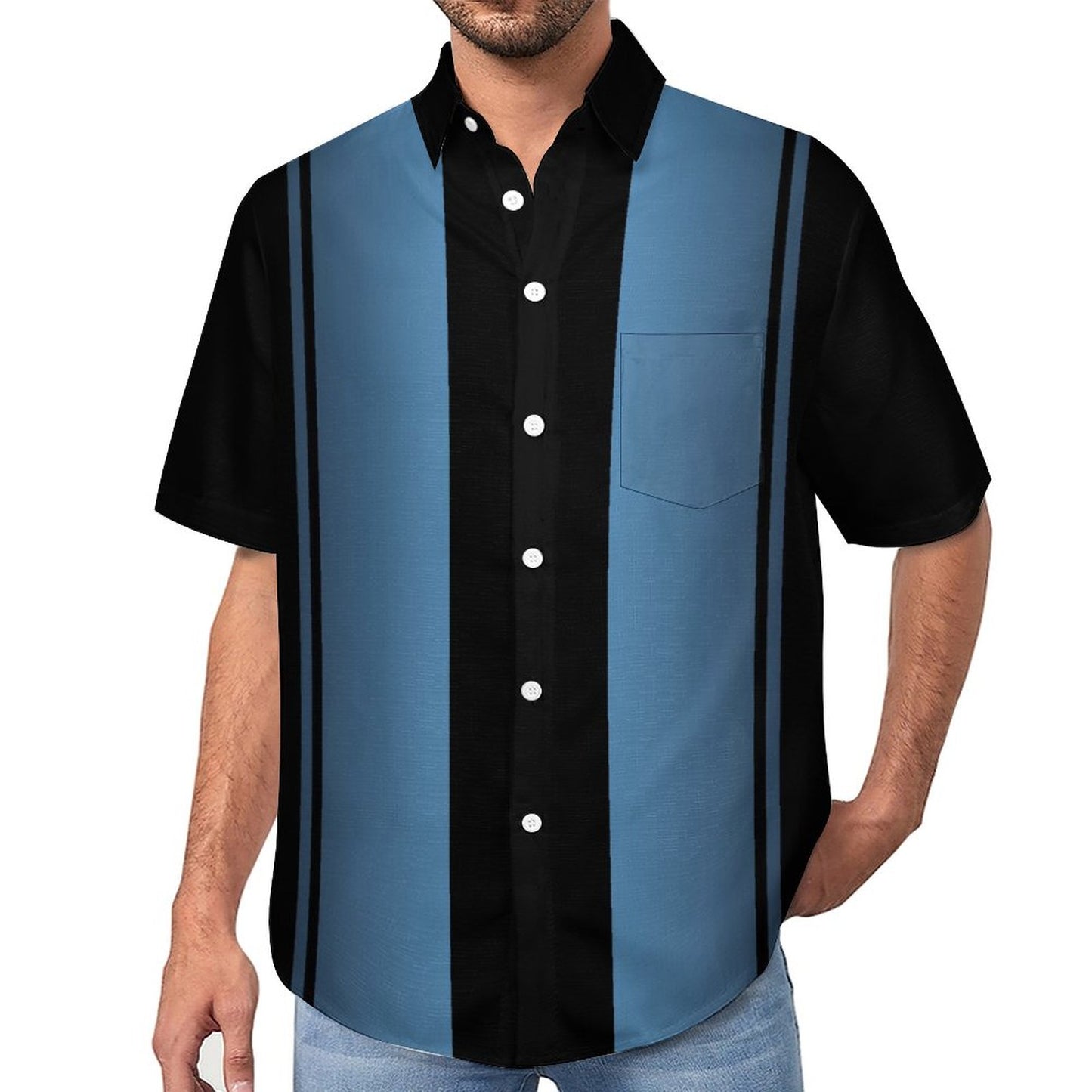 Striped Geometric Print Hawaiian Men's Casual Shirt