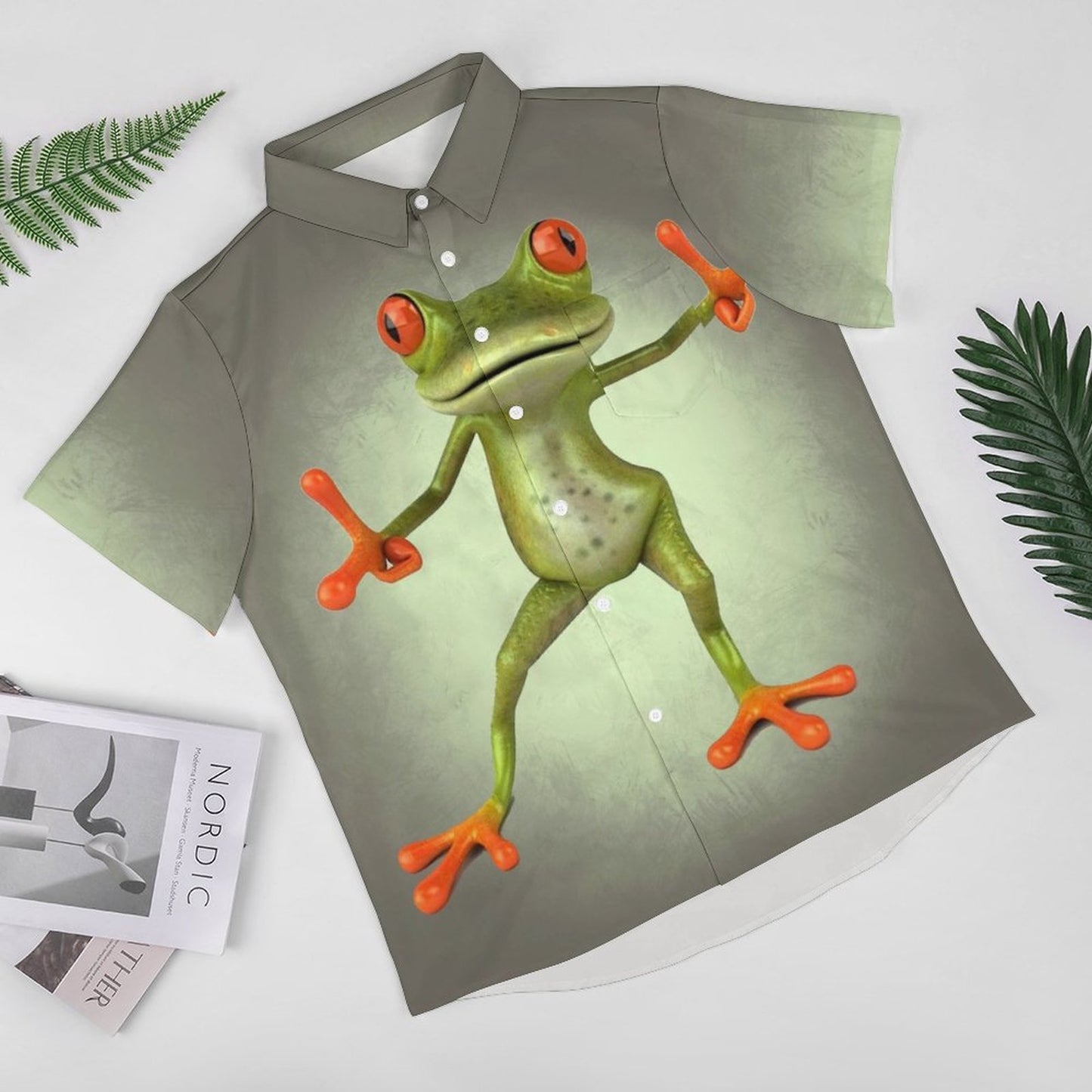 Men's Hawaiian Frog Print Casual Short Sleeve Shirt 2306102683