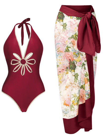 Fashion Deep V One Piece Swimsuit Set