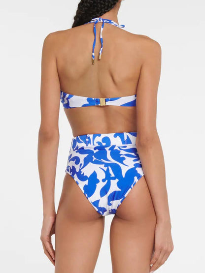 Blue Printed Swimsuit  and Coverup