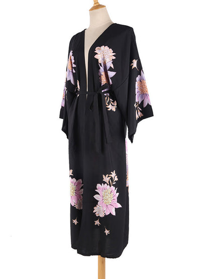 Dragon Print Half Sleeve Cardigan Loose Beach Cover-Up Swimwear