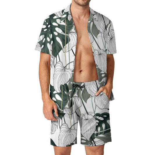 Men's Hawaiian Print Beach Two-Piece Suit 2305102353