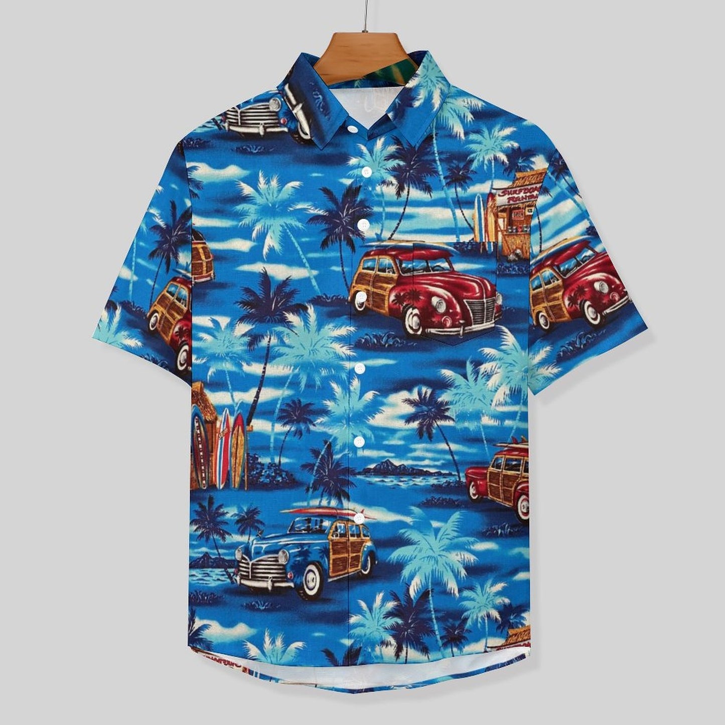 Men's Blue Car Print Vacation Hawaiian Shirt 2306100699