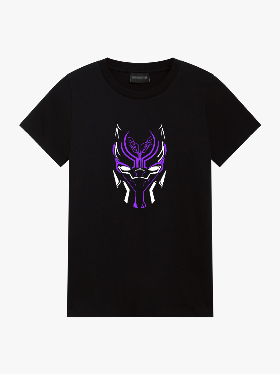 Women's Casual Marvel Black Panther Neon Printed Round Neck Short Sleeve T-Shirt