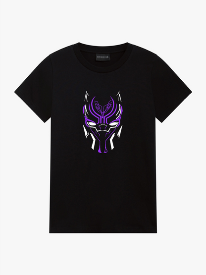 Women's Casual Marvel Black Panther Neon Printed Round Neck Short Sleeve T-Shirt