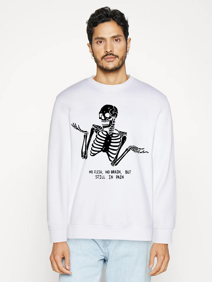 Unisex Round Neck Casual Skeleton Printed Long Sleeve Sweatshirt
