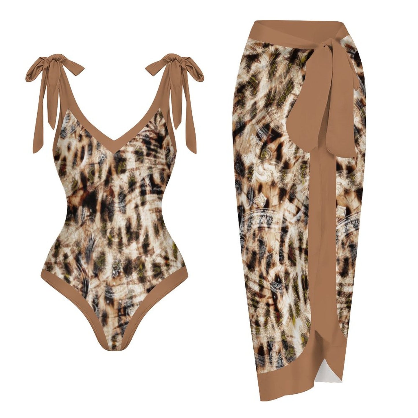 Casual Printed One-Piece Swimsuit And Cover Up 2305102512