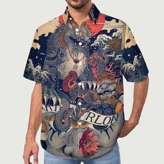 Men's Ukiyo-e Sea Life Print Vacation Hawaiian Shirt 2305106997