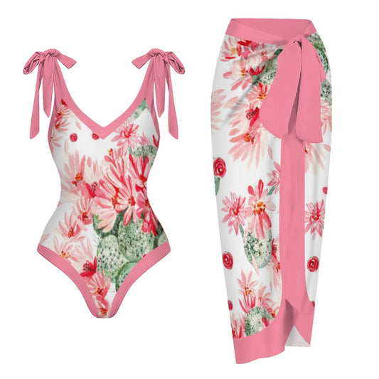 Casual Printed One-Piece Swimsuit And Cover Up 2305102498