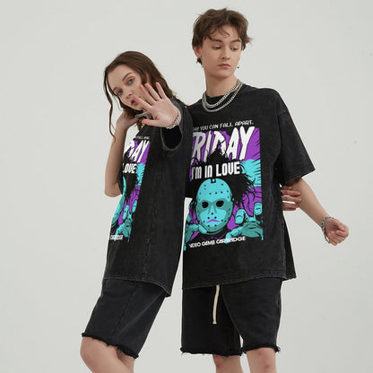 Unisex Vintage Solid Wash Denim T-Shirts