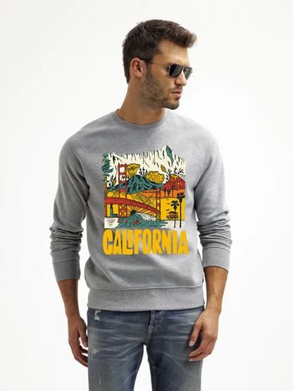 Men's Round Neck Casual California Printed Long Sleeve Sweatshirt