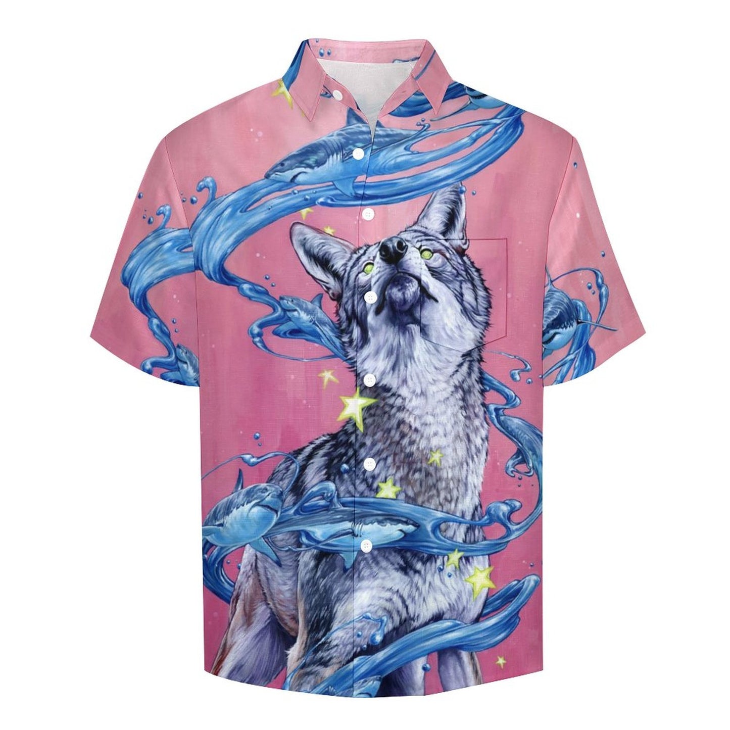 Men's Wolf Painted Art Print Vacation Hawaiian Shirt 2305106281