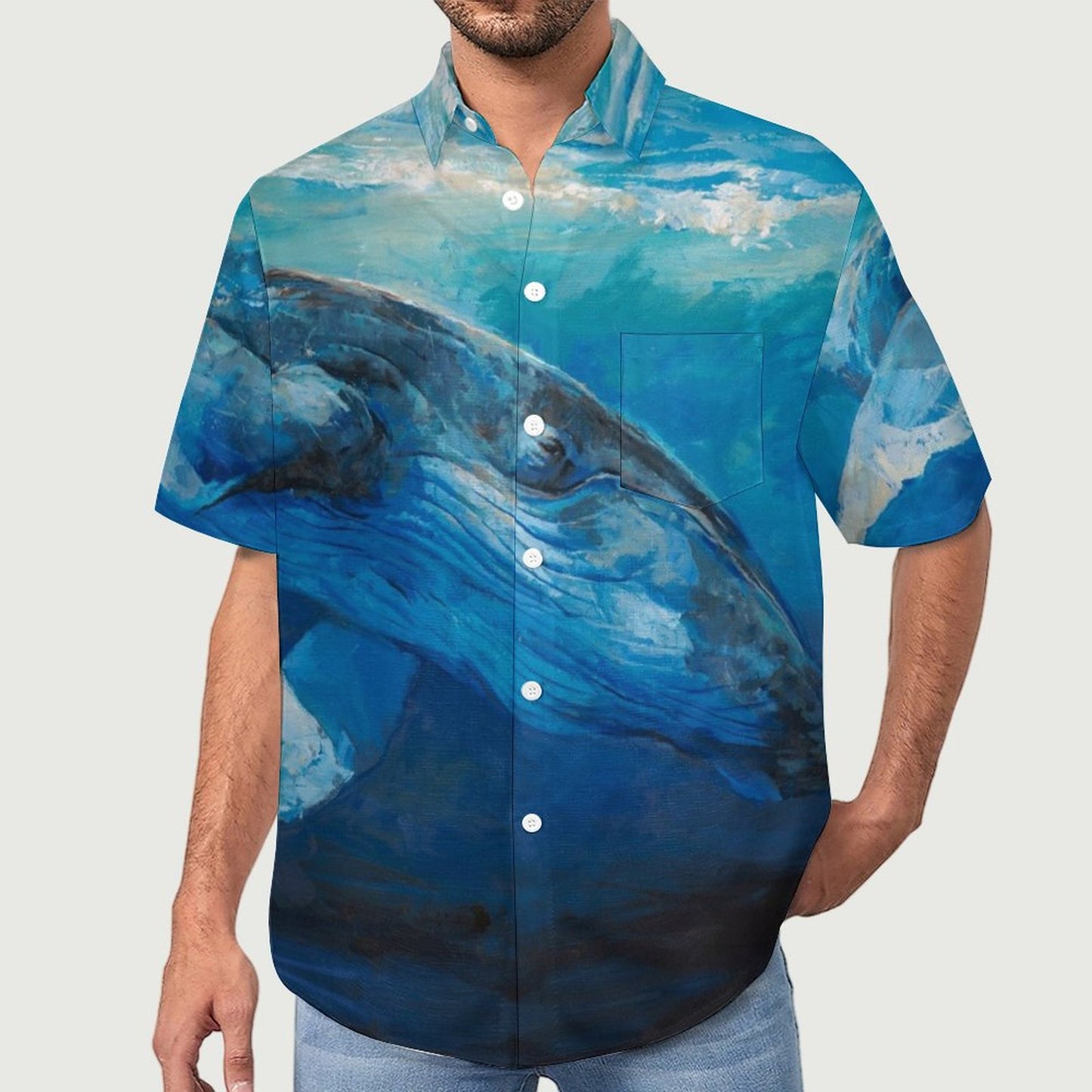 Men's Oil Painting Art Whale Print Vacation Hawaiian Shirt 2305106497