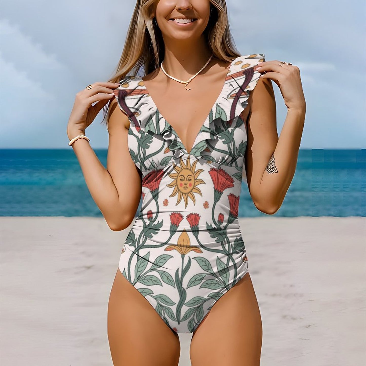 Casual Printed One Piece Swimsuit And Cover Up 2306102471
