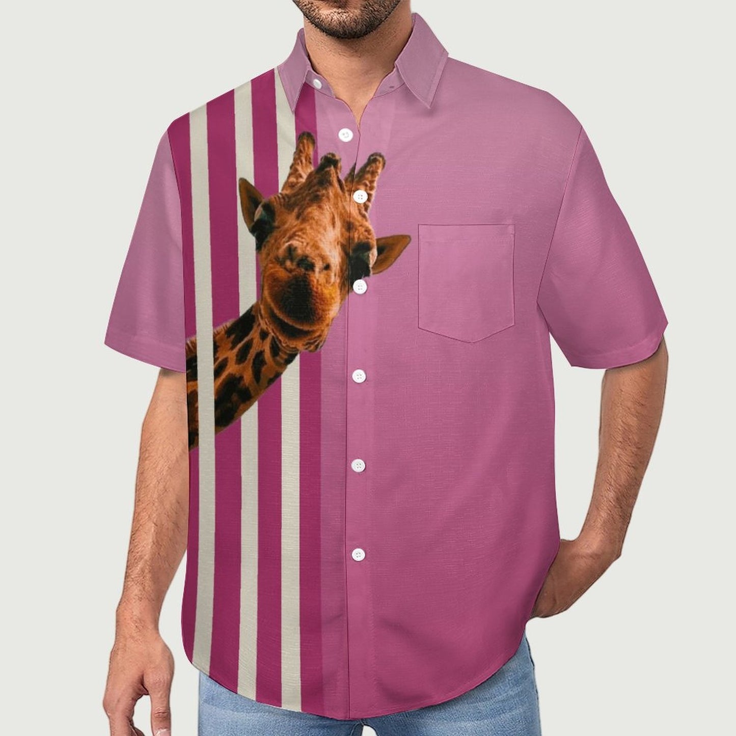 Giraffe Stripe Print Hawaiian Men's Casual Shirt