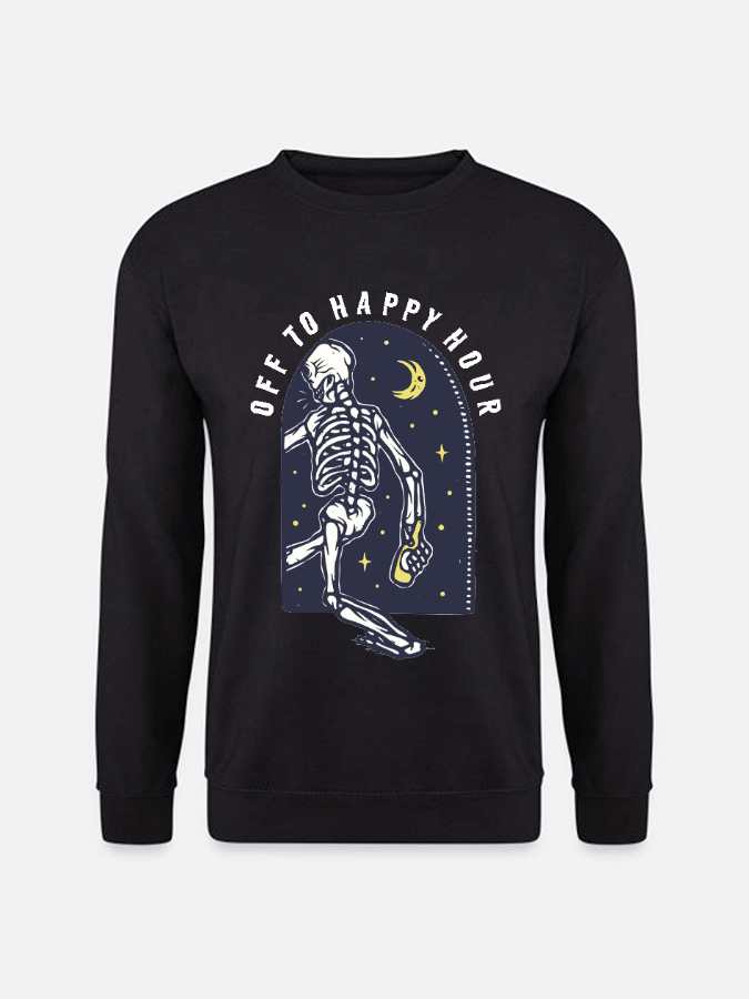 Unisex Round Neck Casual Skeleton Printed Long Sleeve Sweatshirt