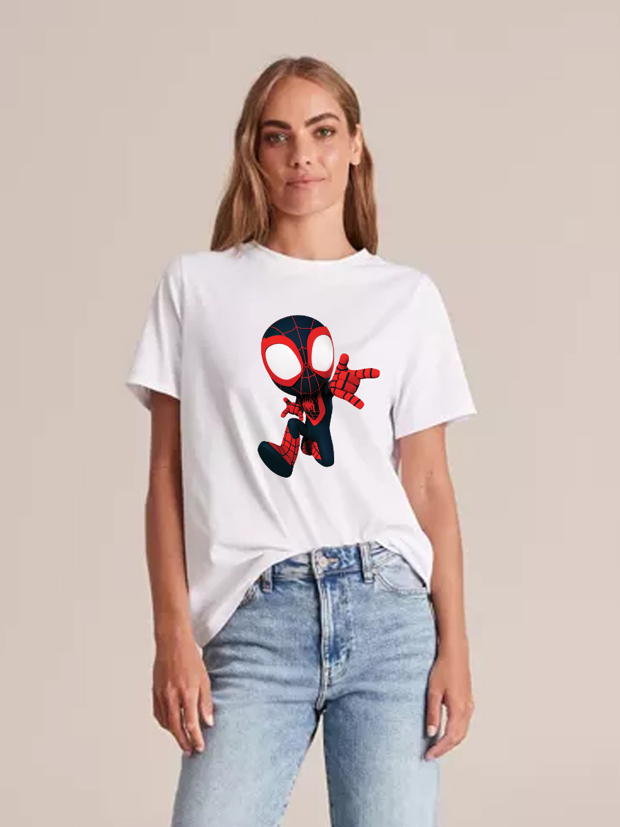 Women's Casual Mini Spider-Man Printed Round Neck Short Sleeve T-Shirt