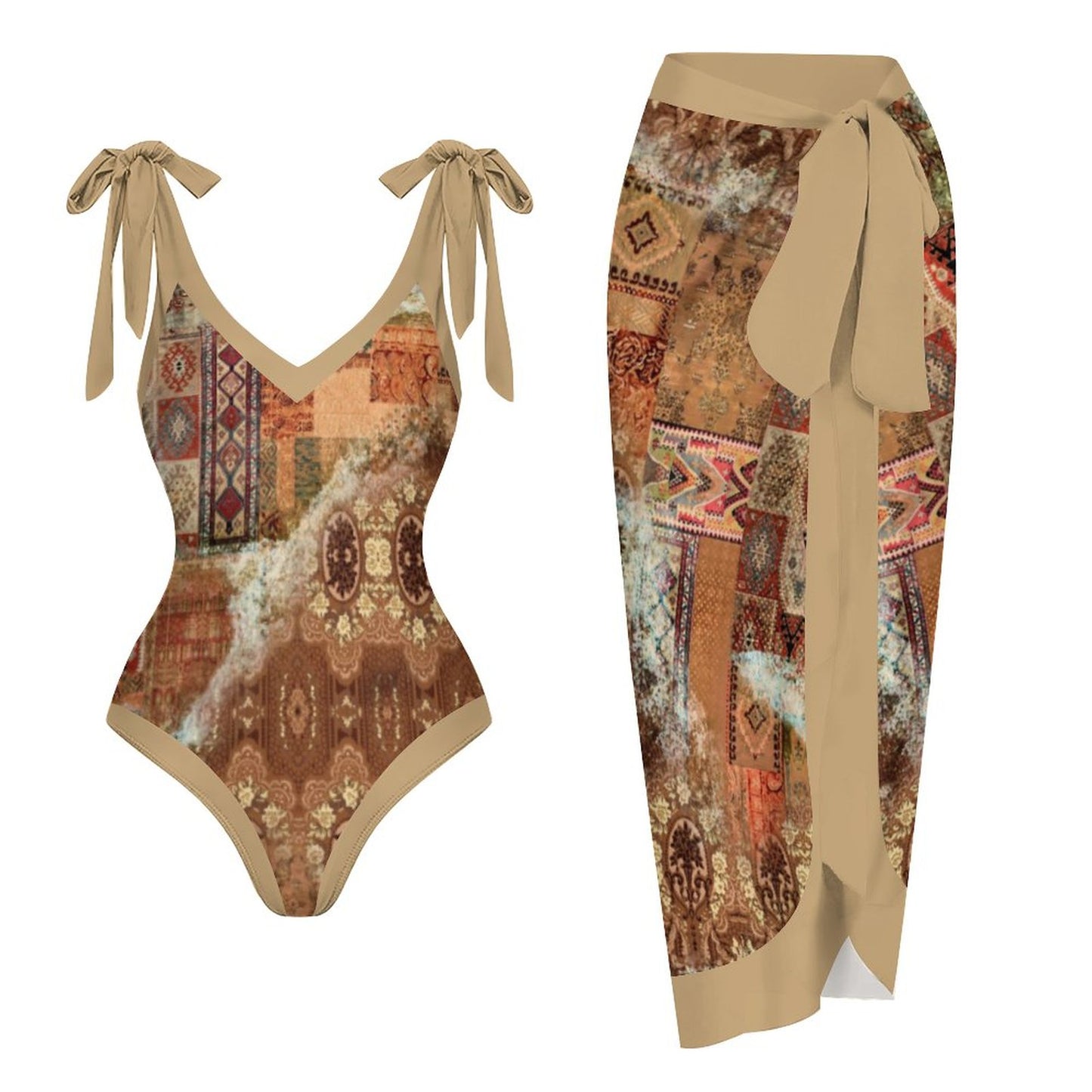 Casual Printed One-Piece Swimsuit And Cover Up 2305102834