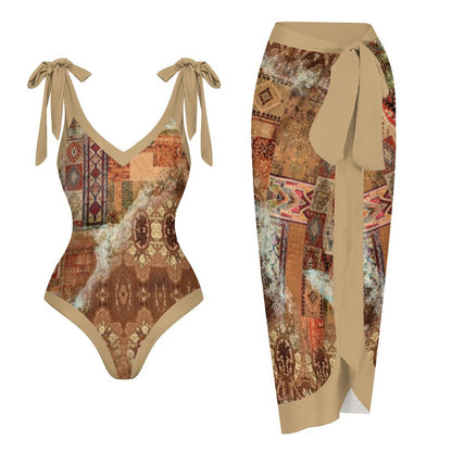 Casual Printed One-Piece Swimsuit And Cover Up 2305102834