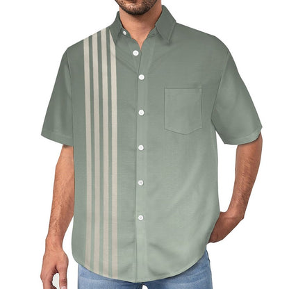 Men's Gradient Color Striped Print Front Button Soft Breathable Chest Pocket Casual Shirt