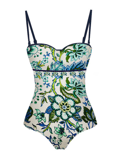 Fashion Vintage Floral Print Swimsuit and Cover Up