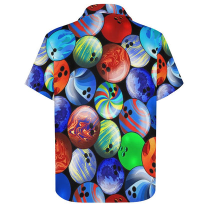 Men's Planet Bowling Print Casual Short Sleeve Shirt 2306102512