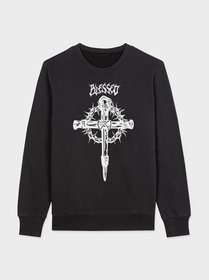 Unisex Round Neck Casual Cross Printed Long Sleeve Sweatshirt