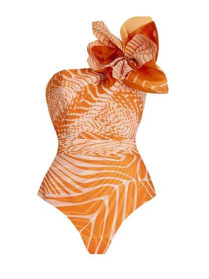 Botanical Print One Piece Swimsuits and Skirt
