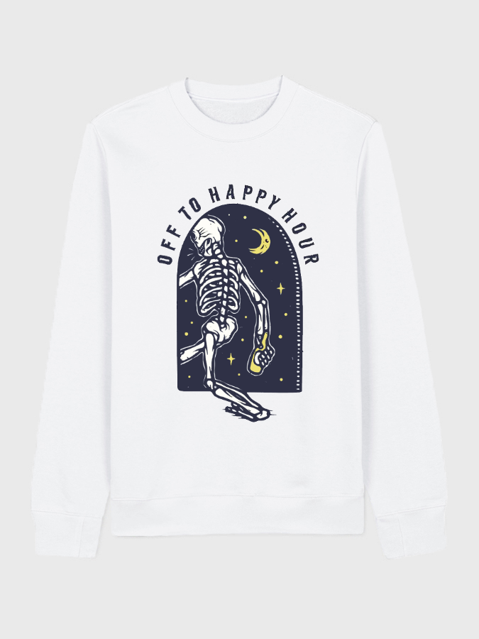 Unisex Round Neck Casual Skeleton Printed Long Sleeve Sweatshirt
