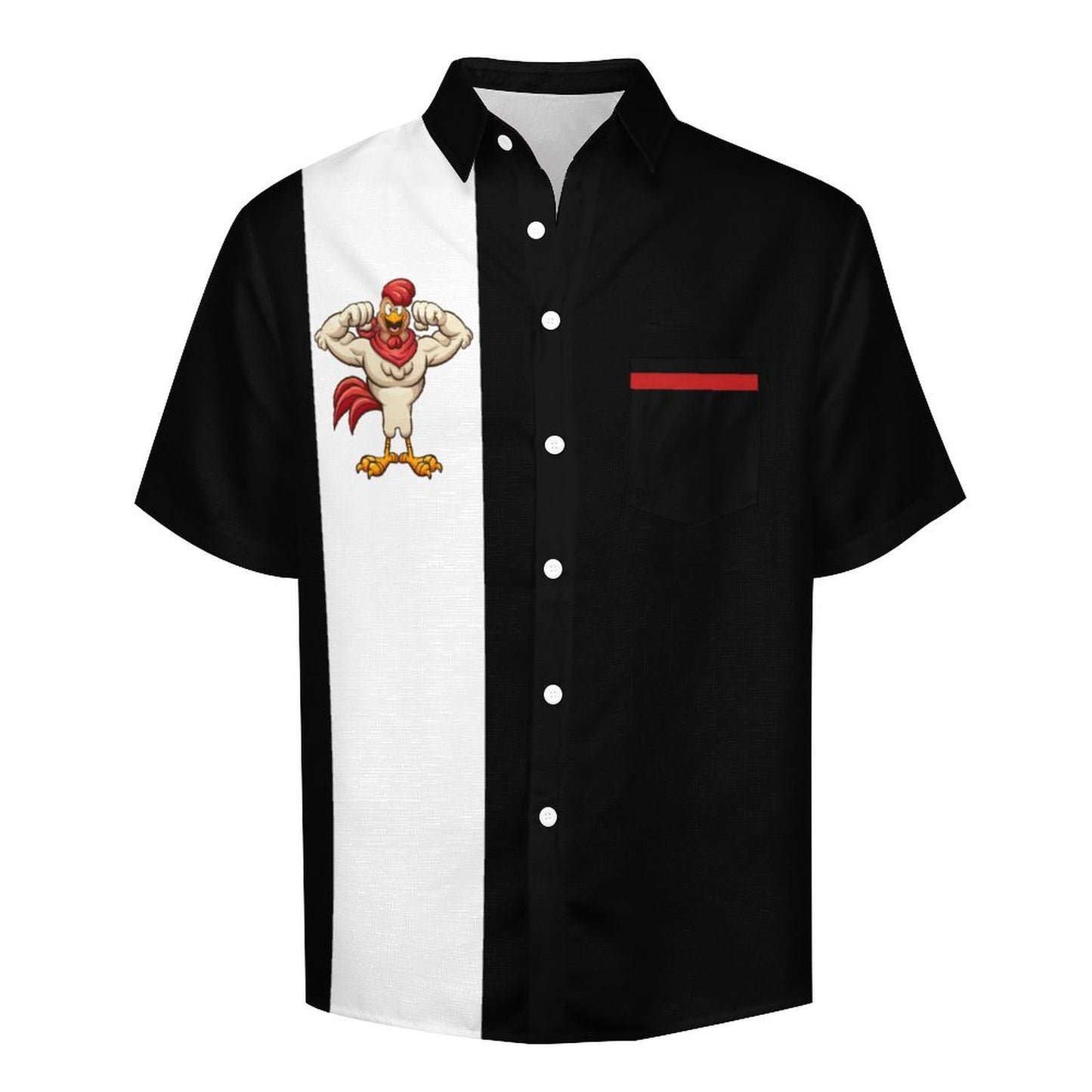 Rooster Black Geometric Stripe Print Hawaiian Men's Casual Shirt