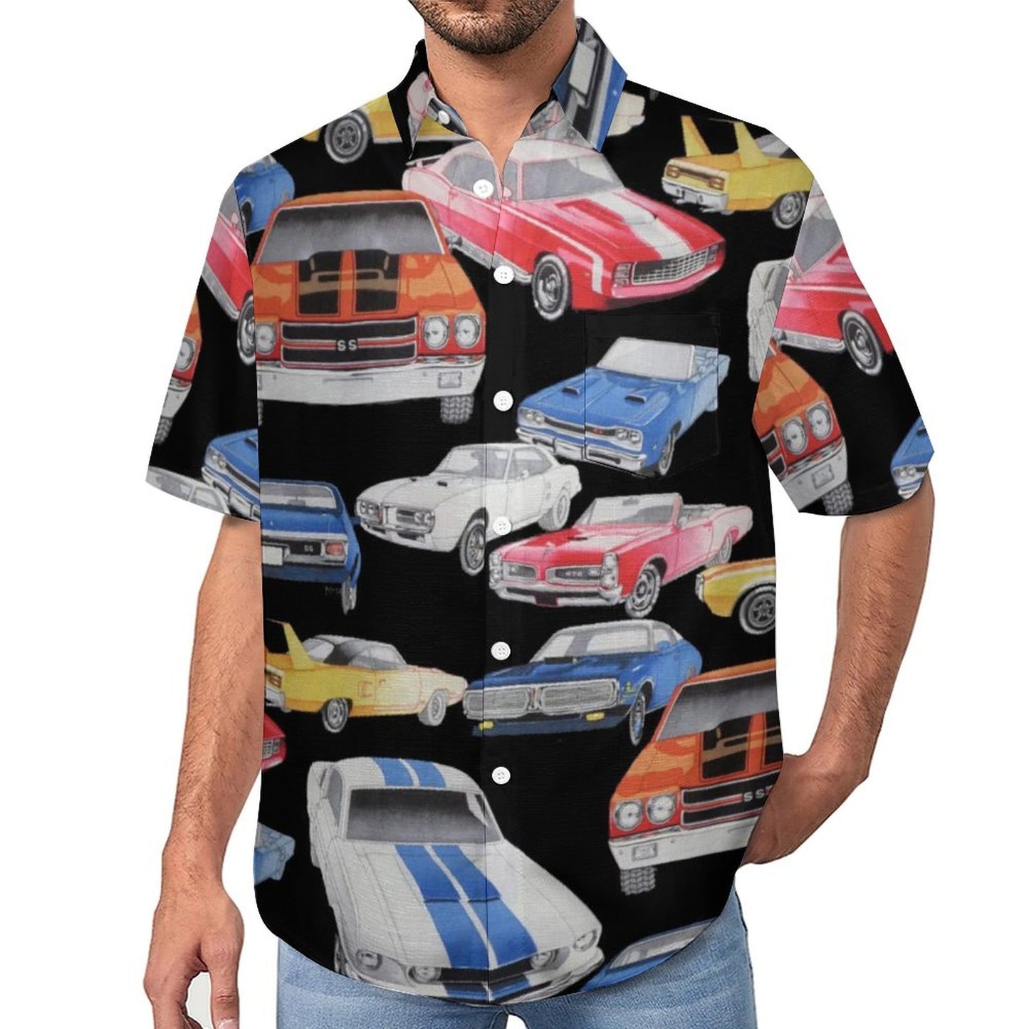 Men's Painted Car Print Vacation Hawaiian Shirt